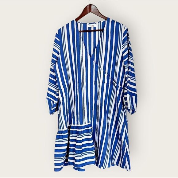 Chinti & Parker Blue Striped Crepe Parasol V-Neck Faux Wrap Oversized Dress 10 - Picture 3 of 8
